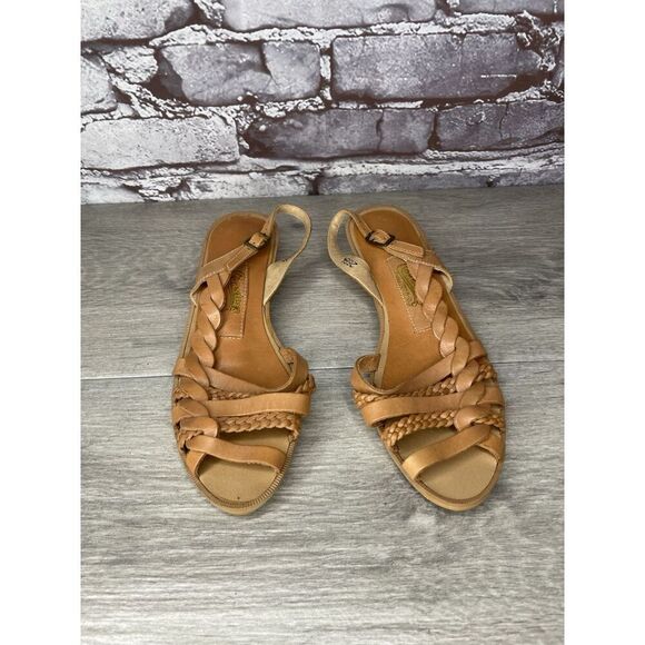 Coasters 2684 Brown Leather Braided Strappy Heel Sandals Women Sz 7M US/38EU - Picture 2 of 16